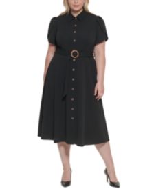 Plus Size Tulip-Sleeve Belted Shirtdress