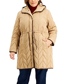 Women's Plus Size Hooded Quilted Coat, Created for Macy's