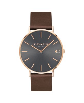 COACH Men's Charles Brown Leather Strap Watch 41mm - Macy's