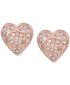 Rose Gold-Tone Pavé Logo Heart Stud Earrings