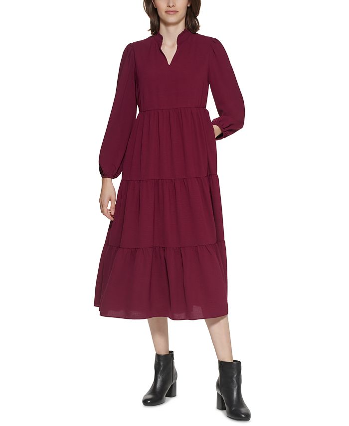 Jessica Howard Petite Tiered A-Line Midi Dress - Macy's