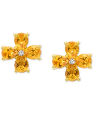 Citrine (2-1/8 ct. t.w.) & Diamond Accent Flower Stud Earrings in 14K Gold-Plated Sterling Silver