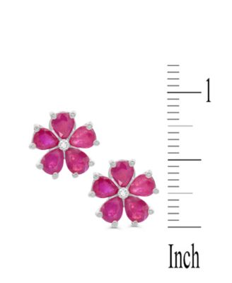 Lab-Grown Ruby (3-1/8 ct. t.w.) & Diamond Accent Flower Stud Earrings in Sterling Silver