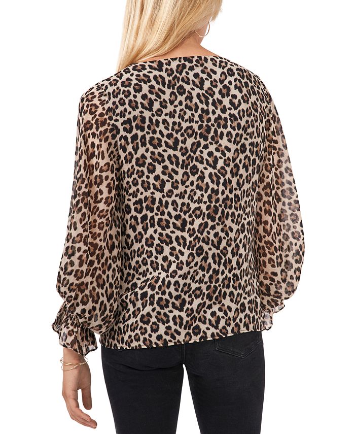 Vince Camuto Leopard-Print Smocked-Cuff Top - Macy's