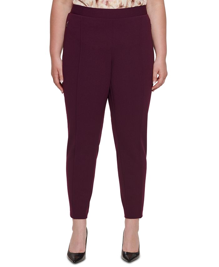 Calvin Klein Plus Size Mid-Rise Elastic Waist Pants - Macy's