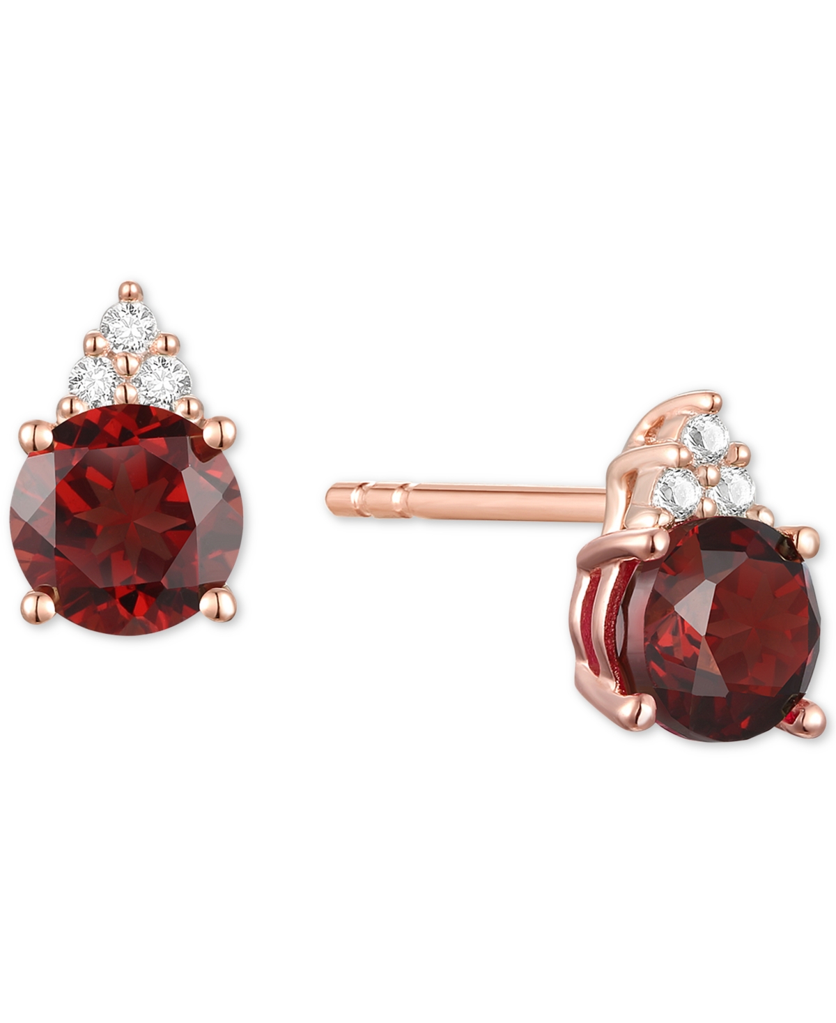 Macy's Gemstone & Diamond Accent Stud Earrings In Garnet With 14k Rose Gold