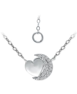 Cubic Zirconia Crescent Moon & Heart 16" Pendant Necklace in Sterling Silver & 18k Gold-Plate