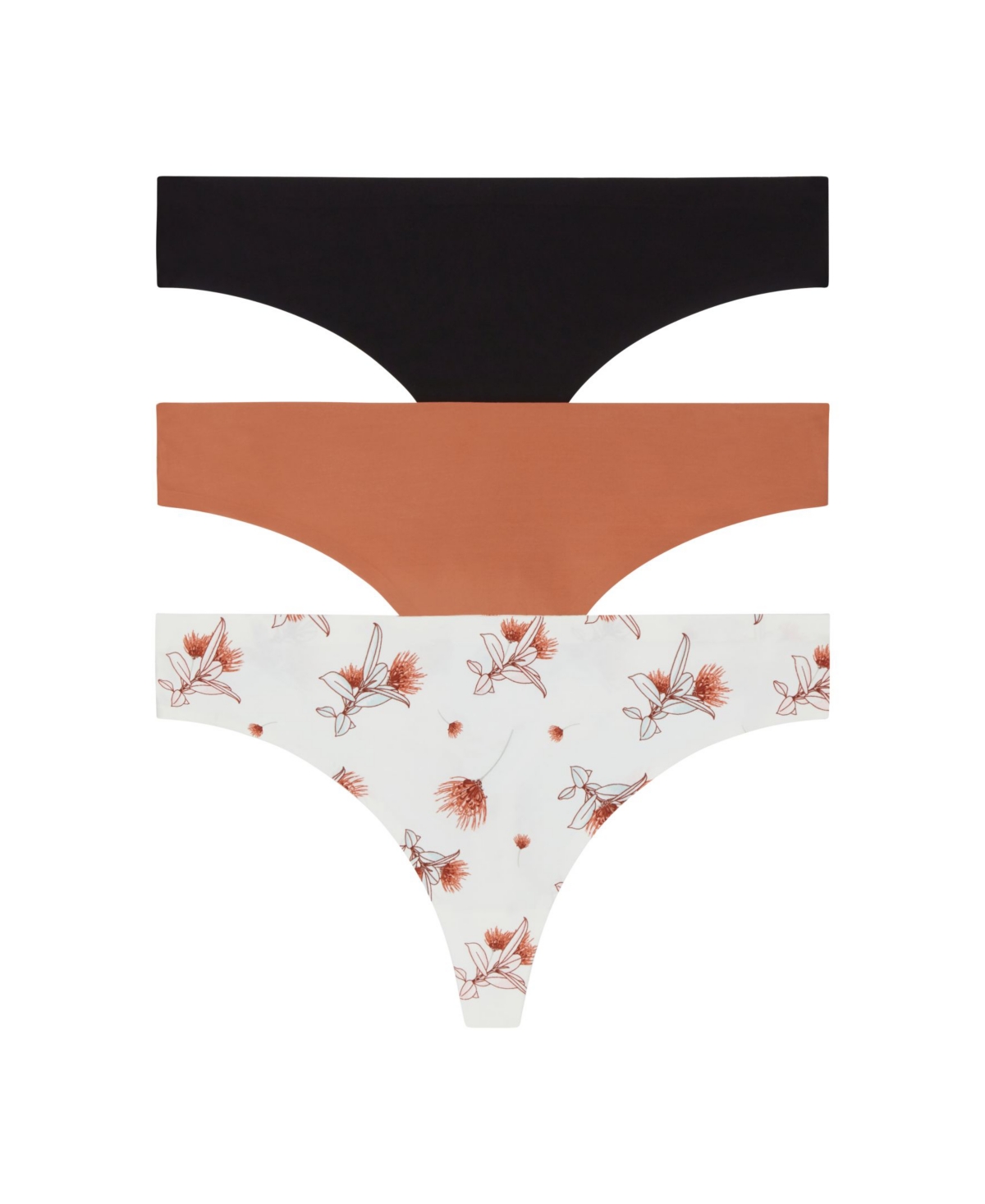 Women's Skinz Thong, Pack of 3 - Black, Sedona, Ivory Floral