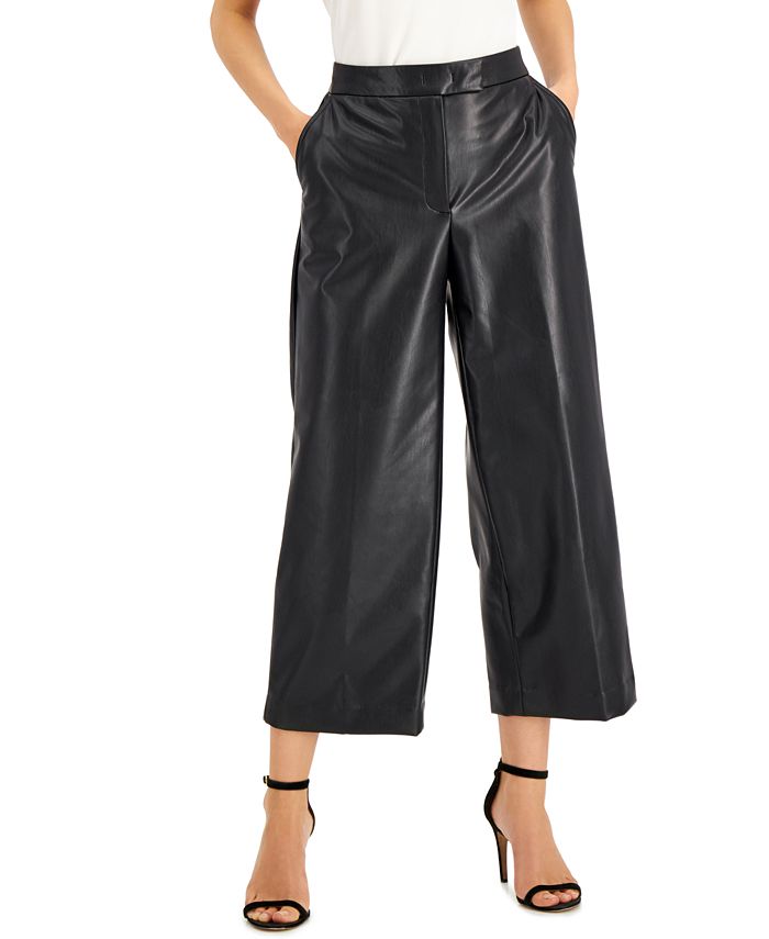 Anne Klein Faux-Leather Culotte Pants - Macy's