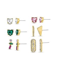 Women's 6 Piece-On Casted Stone Bar Post Earrings Set