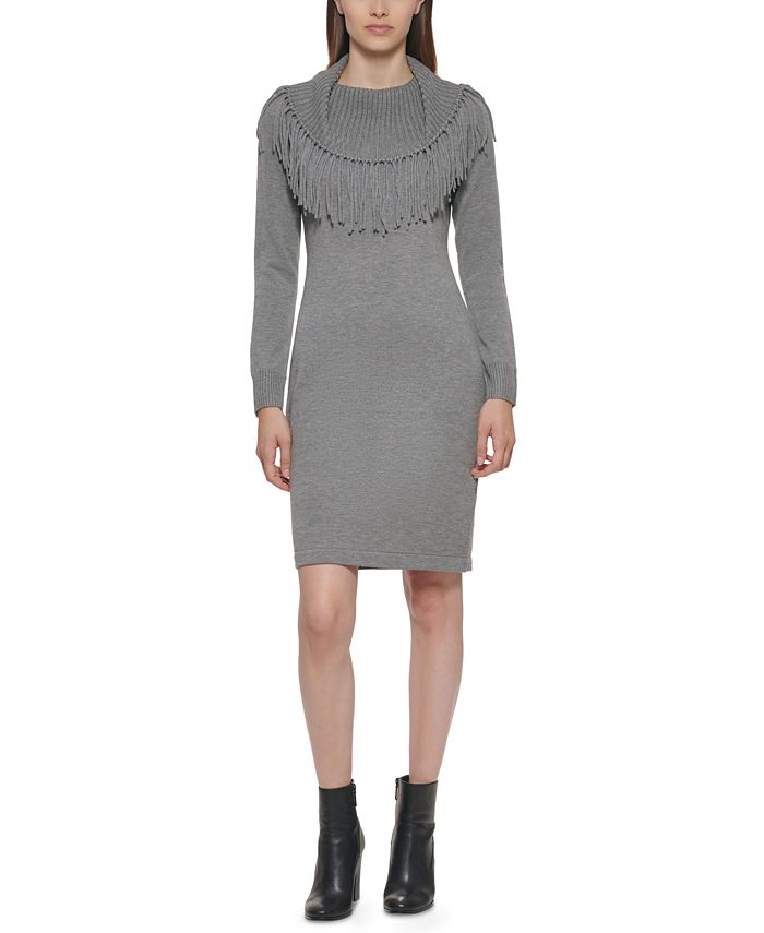 Calvin Klein Fringe-Yoke Sweater Dress & Reviews - Dresses - Women - Macy's