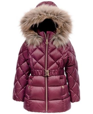 Little Girls Heavy Weight Belted Puffer with Diamond Quilting