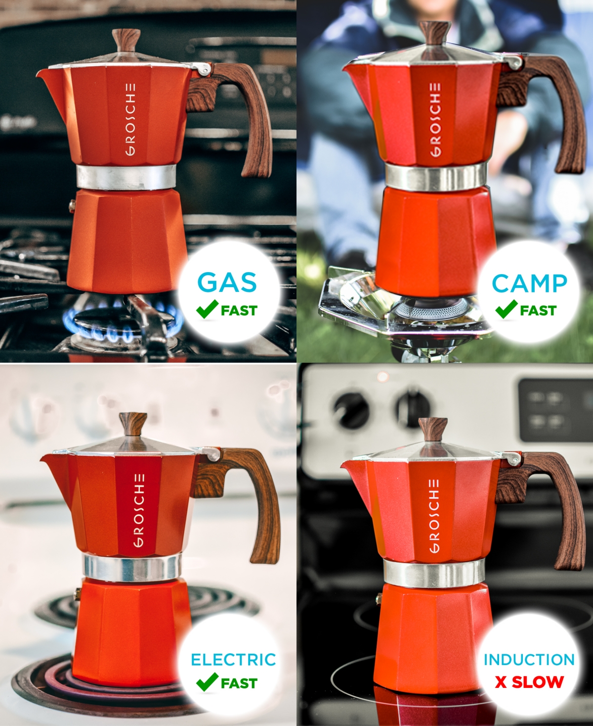 Grosche Milano Stovetop Espresso Maker Moka Pot 9 Espresso Cup Size