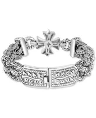 EFFY&reg; Diamond Cross Woven Bracelet (1/3 ct. t.w.) in Sterling Silver & 18k Gold