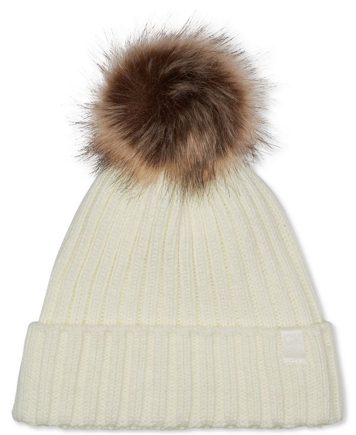 Calvin Klein Faux-Fur Pom-Pom Beanie & Reviews - Hats, Gloves & Scarves ...