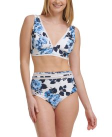 Mesh-Trim Bikini Top & High-Waist Bottoms