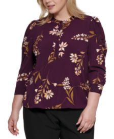 Plus Size Floral 3/4-Sleeve Blouse