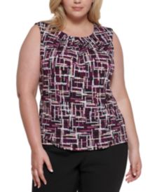 Plus-Size Printed Pleated-Neck Top