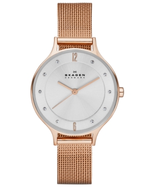 image of Skagen Women-s Anita Rose Gold-Tone Stainless Steel Mesh Bracelet Watch 30mm SKW2151