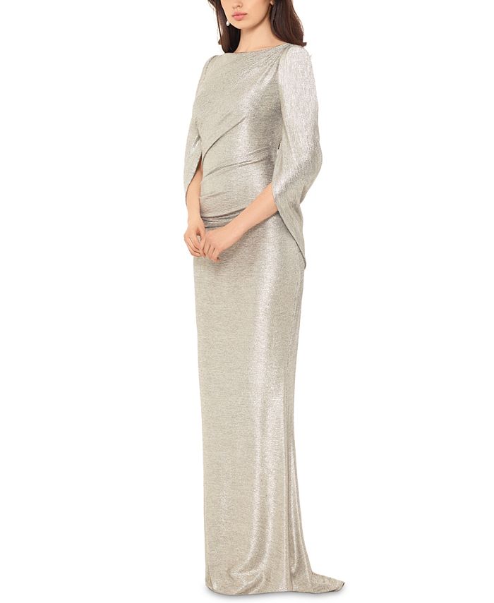 Betsy & Adam Women's Metallic Cape Gown Yellow Size 14
