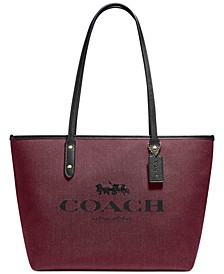 Horse and Carriage Jacquard City Zip Tote