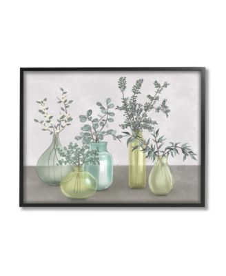 Plants in Vases Neutral Gray Design Framed Giclee Texturized Art, 16" x 20"