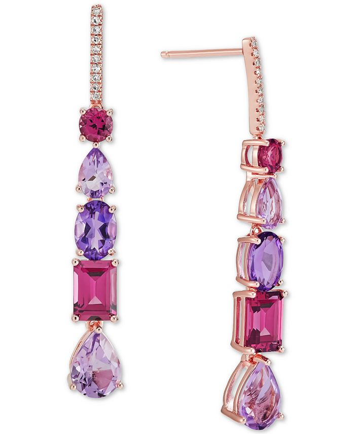 Macy's - Multi-Gemstone (7-1/3 ct. t.w.) & Diamond (1/10 ct. t.w.) Drop Earrings in 18K Rose Gold-Plated Sterling Silver