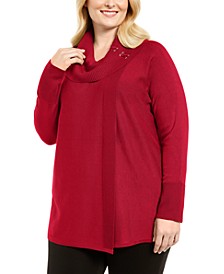 Plus Size Lace-Up Cowlneck Sweater, Created for Macy's