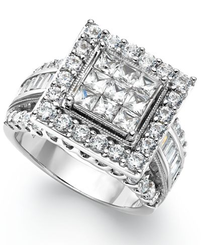 Diamond Square Engagement Ring in 14k White Gold (3 ct. t.w.) - Rings ...