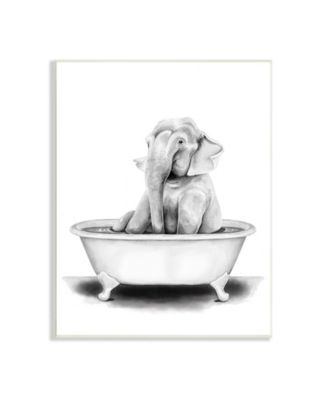 Elephant in a Tub Funny Animal Bathroom Drawing Wall Plaque Art, 13" x 19"