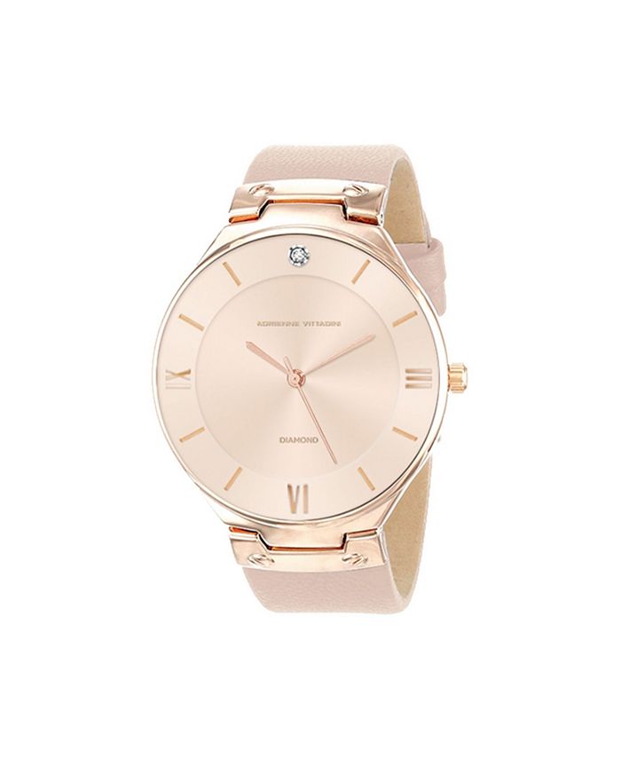 Adrienne Vittadini Diamond Dial White Dial and Silver Leather Analog Watch  