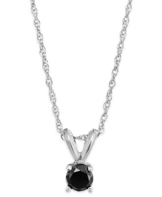 Macy's - Black Diamond Round Pendant Necklace in 10k White Gold (1/10 ct. t.w.)