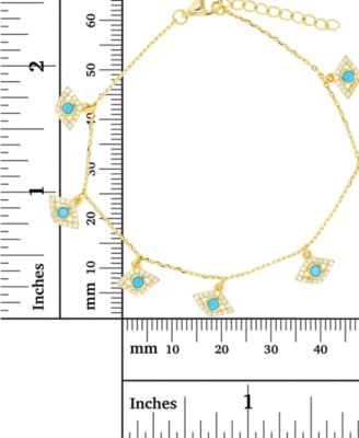 Cubic Zirconia & Nano Turquoise Evil Eye Charm Bracelet in 14k Gold-Plated Sterling Silver