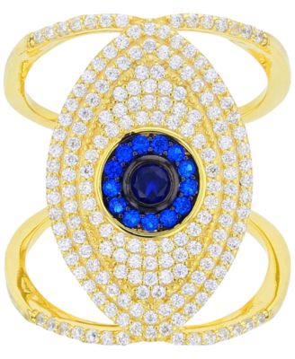 Sterling Silver Gold Flash Plated Blue Spinel & CZ Evil Eye Ring Sterling Silver Gold Flash Plated Blue Spinel & CZ Evil Eye Ring