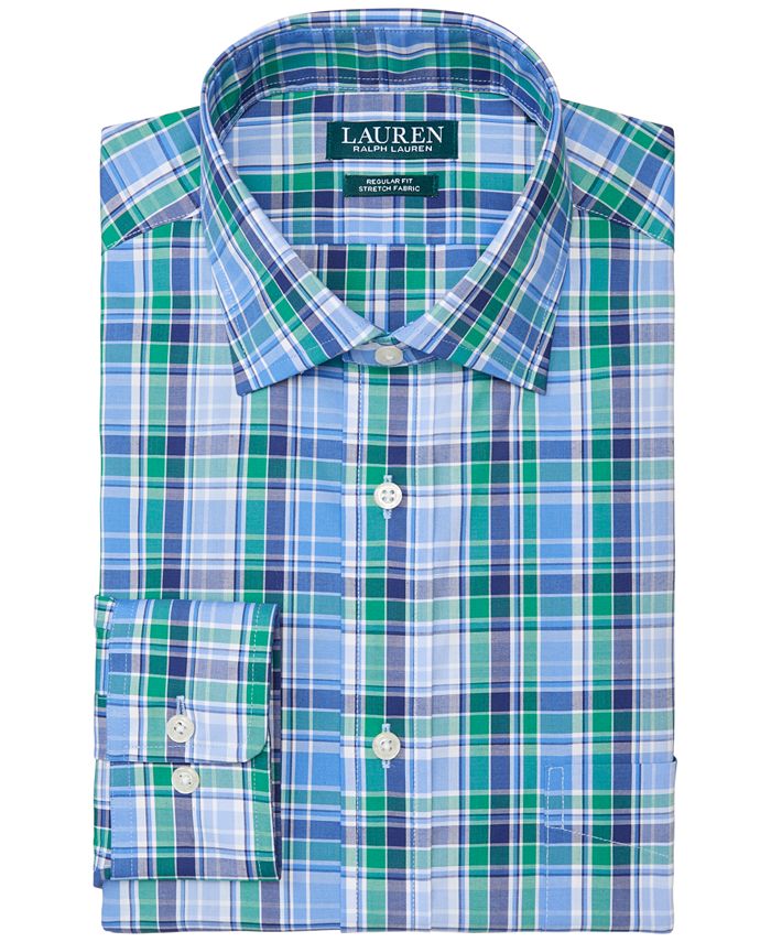 Ralph Lauren Men's Regular Fit Non-Iron Stretch Pinpoint Dress Shirt Navy Size 15.5x32-33