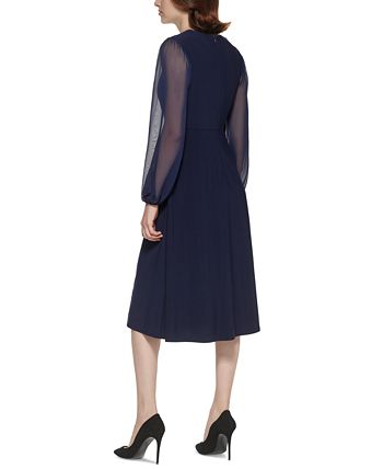 Jessica Howard Petite Chiffon-Sleeve Midi Dress - Macy's
