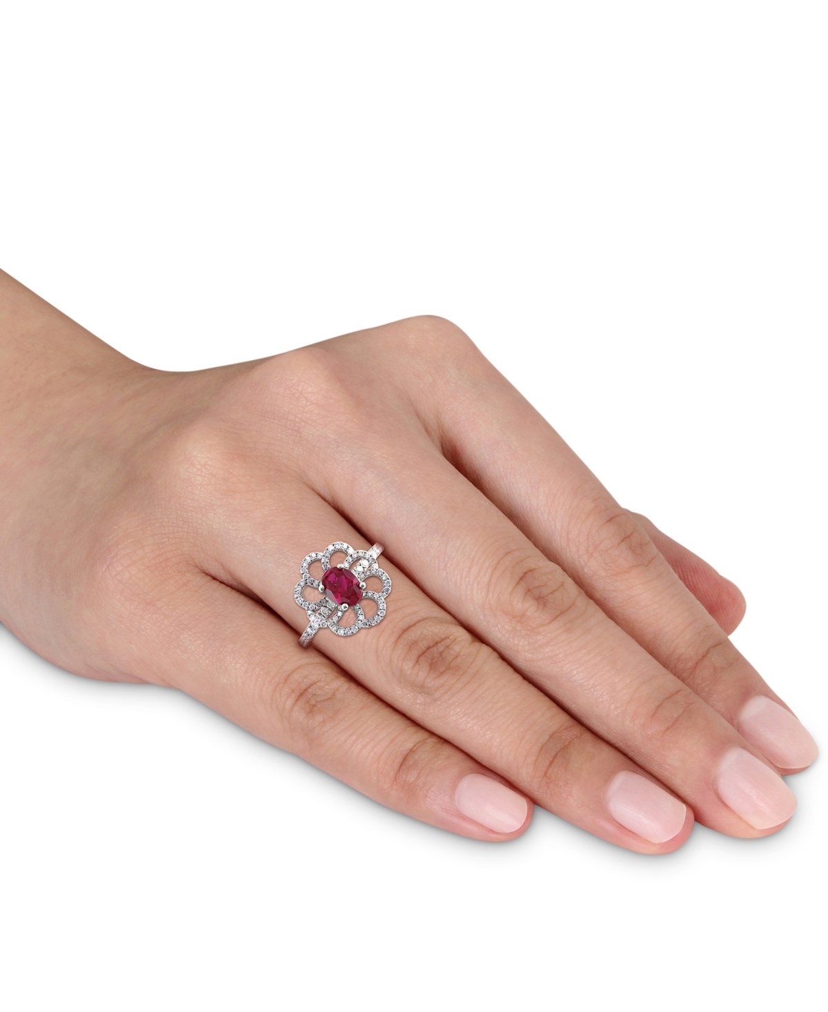 (1 ct. t.w.) & Diamond (5/8 ct. t.w.) Openwork Flower Ring in 14k White Gold - Ruby