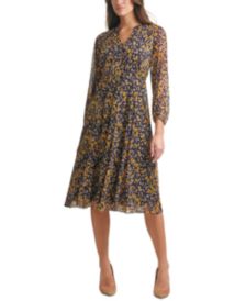 Petite Printed Blouson-Sleeve Midi Dress