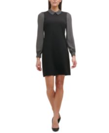 Dot-Print-Collar Dress