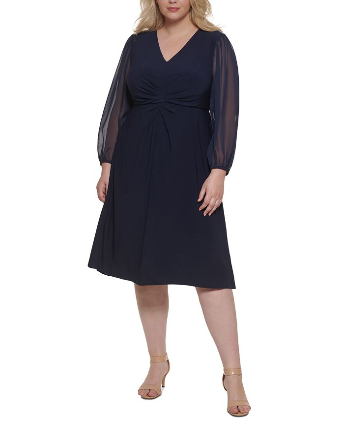 Jessica Howard Plus Size Chiffon-Sleeve Midi Dress - Macy's