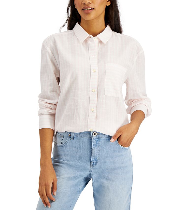 Style & Co Cotton Striped Boyfriend Shirt, Created for Macy's - Macy's