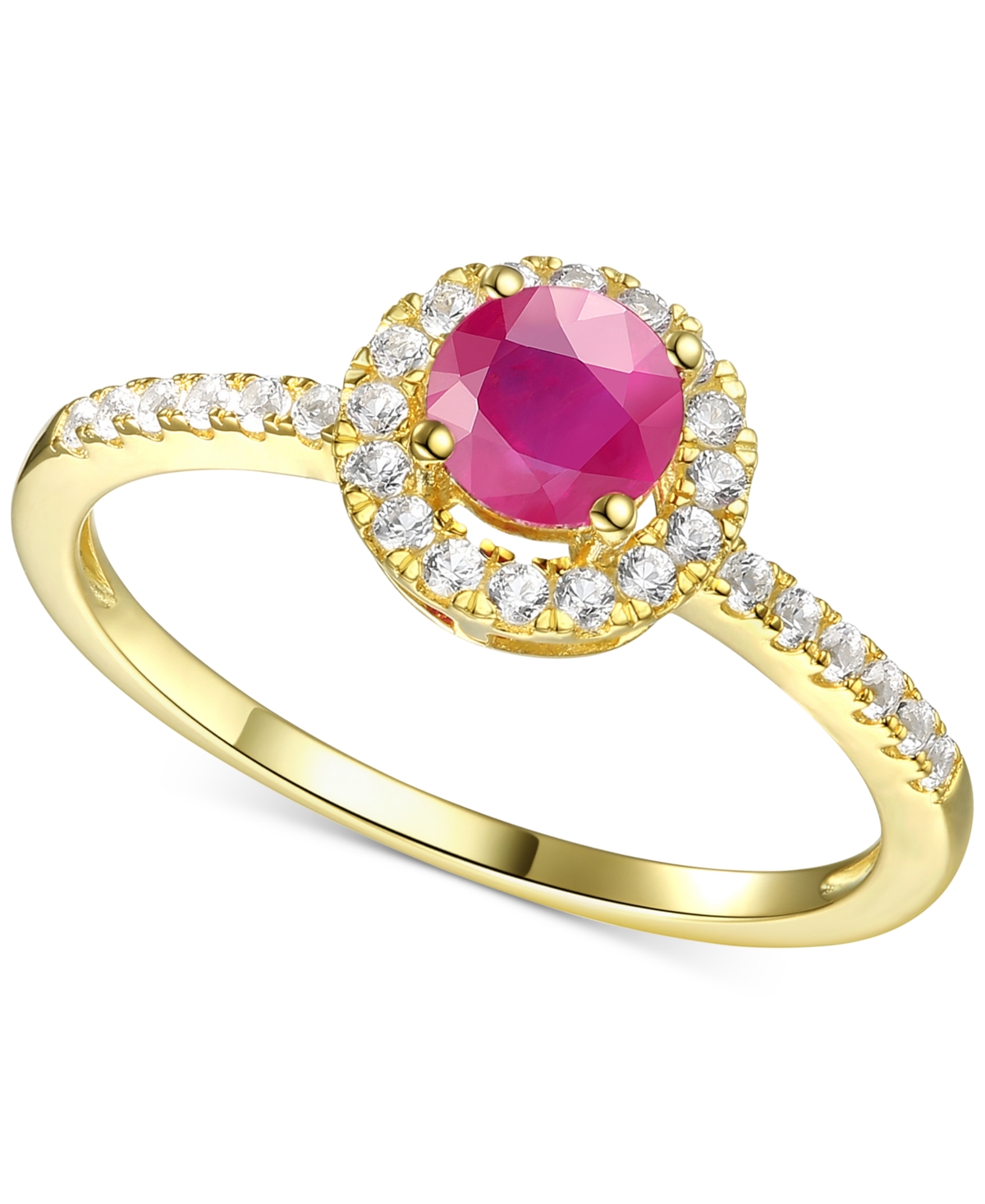 Sapphire (5/8 ct. t.w.) & Diamond (1/5 ct. t.w.) Halo Ring in 14k White Gold (Also in Emerald & - Ruby