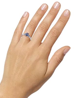 Sapphire (7/8 ct. t.w.) & Diamond (1/6 ct. t.w.) Ring in 14k White Gold (Also in Emerald & Ruby)