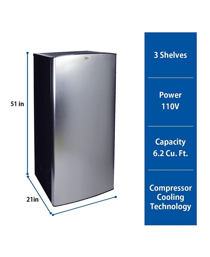 Koolatron Stainless Steel Compact Fridge with Freezer and Glass Shelves
