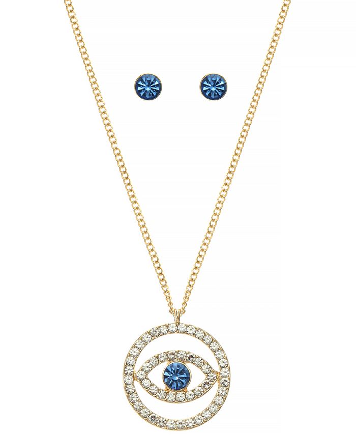 Alfani Gold Tone Crystal Blue Stone Evil Eye Pendant Necklace