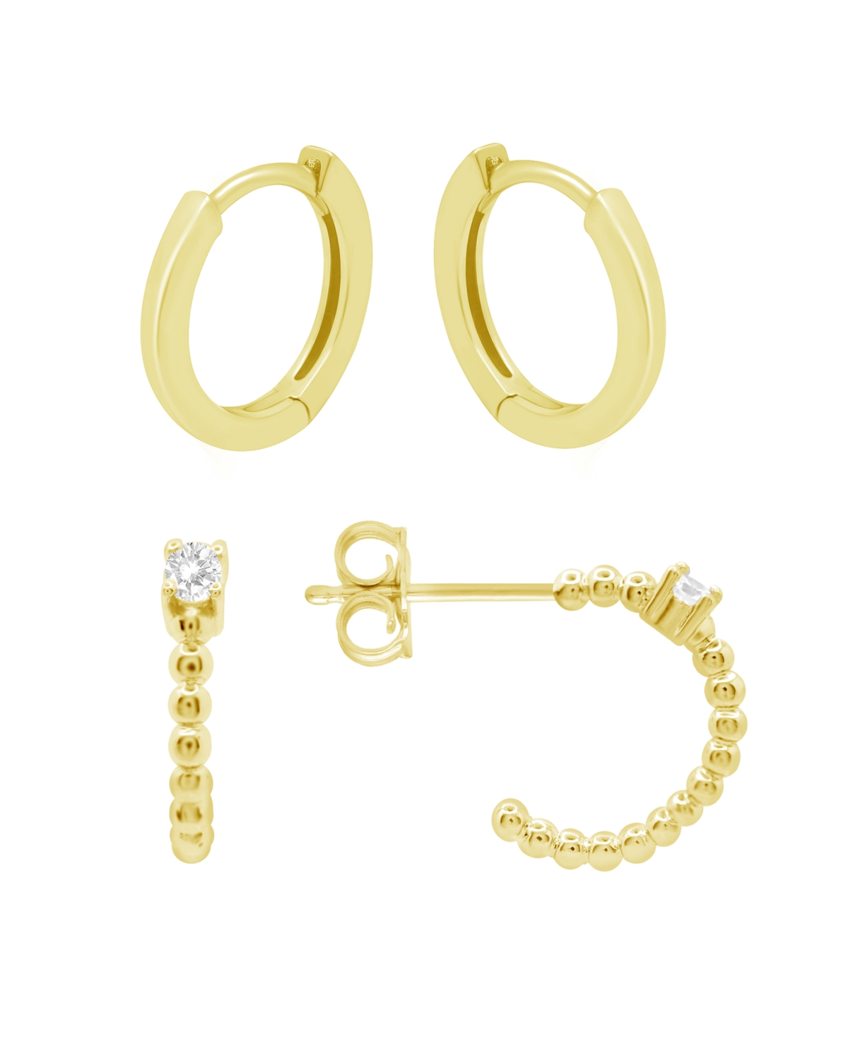 High Polished Duo Hoop Earring Set, Gold Plate - Gold-Tone