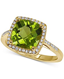 Peridot (3 ct. t.w.) & Diamond (1/5 ct. t.w.) Halo Ring in 14k Gold