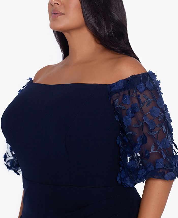 XSCAPE Plus Size OffTheShoulder Dress With Floral Sleeves Macy's
