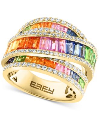 EFFY Collection - Multi-Gemstone (6-3/8 ct. t.w.) & Diamond (3/4 ct. t.w.) Crossover Ring in 14k Gold