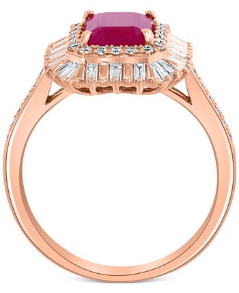 EFFY Collection - Ruby (1-1/2 ct. t.w.) & Diamond (3/8 ct. t.w.) Baguette Halo Ring in 14k Rose Gold